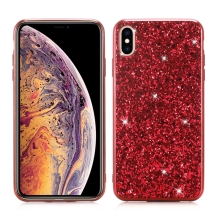 Kryt pro Apple iPhone Xs Max - lesklé flitry / třpytky - plastový / gumový - červený