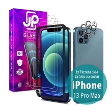 Tvrzené sklo JP Mega Pack pro Apple iPhone 13 Pro Max - čiré - sada 3 kusů + aplikátor + 2x sklo na čočku