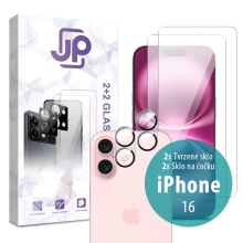 Tvrdené sklo JP Combo Pack pre Apple iPhone 16 - číre - sada 2 kusov + 2x sklo pre 2,5D objektív - číre