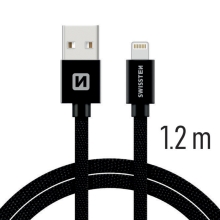 Synchronizační a nabíjecí kabel SWISSTEN - MFi Lightning pro Apple zařízení - tkanička - černý - 1,2m