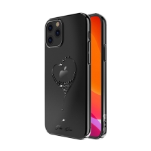 Kryt KINGXBAR pro Apple iPhone 12 / 12 Pro - s kamínky - plastový - černé srdce