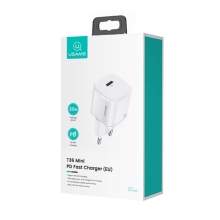 20W napájací adaptér EÚ / nabíjačka USAMS - mini dizajn - USB-C pre Apple iPhone / iPad - biela