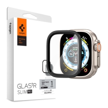 Tvrdené sklo + rámik SPIGEN pre Apple Watch Ultra 49 mm - čierny okraj