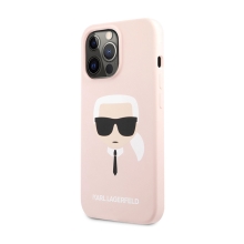 Kryt KARL LAGERFELD pre Apple iPhone 13 Pro Max - Karlova hlava - silikónový - ružový