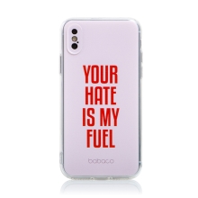 Kryt BABACO pro Apple iPhone X / Xs - gumový - Your hate is my fuel - růžový