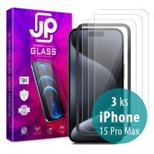 Tvrdené sklo JP Long Pack pre Apple iPhone 15 Pro Max - číre - sada 3 ks + aplikátor