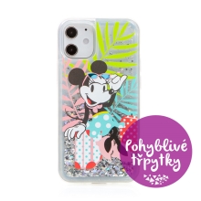 Kryt DISNEY pro Apple iPhone 12 mini - cestovatelka Minnie - pohyblivé třpytky - průhledný / stříbrný