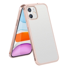 Kryt SULADA pro Apple iPhone 11 - gumový / kovový - karbonová textura - průhledný - Rose Gold růžový