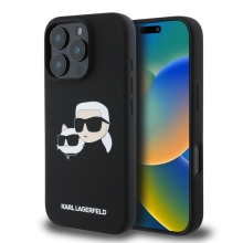 Kryt KARL LAGERFELD pro Apple iPhone 16 Pro - MagSafe - silikonový - Karl a Choupette - černý