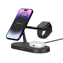 Stojánek / Qi nabíječka TECH-PROTECT 3v1 pro Apple iPhone / Watch / AirPods - podpora MagSafe - černý