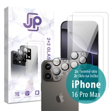 Tvrdené sklo JP Combo Pack pre Apple iPhone 16 Pro Max - číre - sada 2 kusov + 2x sklo pre 2,5D objektív - číre