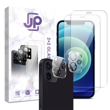 Tvrdené sklo JP Combo Pack pre Apple iPhone 12 - číre - sada 2 kusov + 2x sklo pre 2,5D šošovku - číre