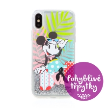 Kryt DISNEY pre Apple iPhone X / Xs - Minnie the Traveler - Pohyblivé trblietky - Priehľadný / Strieborný