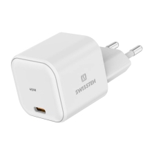 45W EU adaptér / nabíjačka SWISSTEN GaN - mini verzia - USB-C - biela