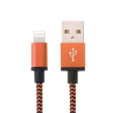 Synchronizační a nabíjecí kabel Lightning - tkanička - černý / oranžový - 2m