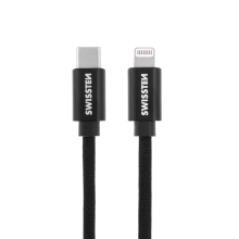 Synchronizační a nabíjecí kabel SWISSTEN - USB-C / Lightning - MFi certifikovaný - tkanička - 1,2m - černý