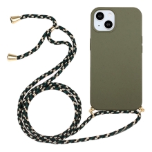 Kryt pre Apple iPhone 15 Plus - slamka - so šnúrkou - gumový - khaki zelený