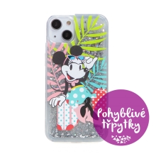 Kryt DISNEY pre Apple iPhone 13 - Minnie the Traveler - Pohyblivé trblietky - Priehľadný / Strieborný