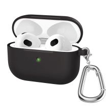 Puzdro / obal pre Apple AirPods 3 - nálepka + karabína - silikónové - čierne