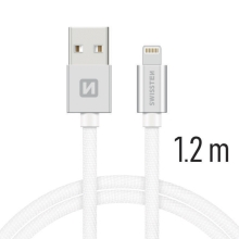 Synchronizačný a nabíjací kábel SWISSTEN - MFi Lightning pre zariadenia Apple - čipka - strieborný - 1,2 m