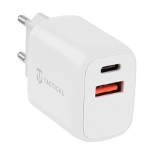 Nabíjačka / napájací adaptér EÚ TACTICAL - USB-A + USB-C - 20 W - biela