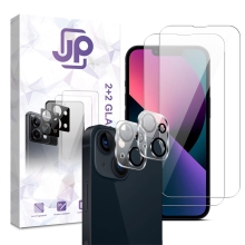 Tvrdené sklo JP Combo Pack pre Apple iPhone 13 - číre - sada 2 kusov + 2x sklo pre 2,5D objektív - číre