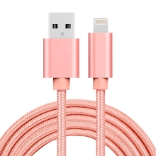 Synchronizačný a nabíjací kábel - Lightning pre zariadenia Apple - Šnúrka na zavesenie - Kovové koncovky - Rose Gold - 2 m