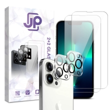 Tvrdené sklo JP Combo Pack pre Apple iPhone 13 Pro - číre - sada 2 kusov + 2x sklo pre 2,5D objektív - číre