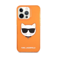 Kryt KARL LAGERFELD pro Apple iPhone 13 Pro - hlava Choupette - gumový - oranžový