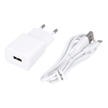 Nabíjacia súprava 2v1 MAXLIFE pre zariadenia Micro USB - adaptér EÚ a kábel Micro USB - biela