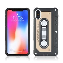 Kryt pro Apple iPhone X - MC audio kazeta - plastový / gumový - černý / Rose Gold