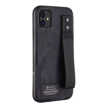 Kryt TACTICAL Camo pre Apple iPhone 11 - látkový maskáč + remienok s nitmi - plastový/gumový - čierny