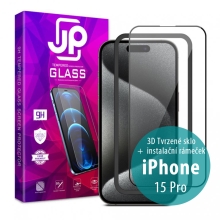 Tvrzené sklo JP pro Apple iPhone 15 Pro - Case Friendly + aplikátor - černý rámeček