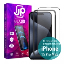 Tvrzené sklo JP pro Apple iPhone 15 Pro Max - Case Friendly + aplikátor - černý rámeček