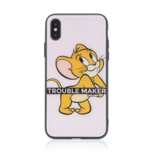 Kryt Tom a Jerry pre Apple iPhone X / Xs - Jerry the Bully - sklenený - ružový