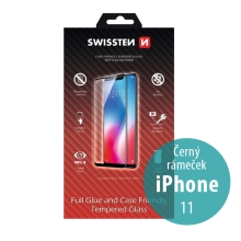 Tvrzené sklo (Tempered Glass) SWISSTEN Case Friendly pro Apple iPhone 11 / Xr - 2,5D - černý rámeček - 0,3mm