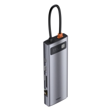 Dokovacia stanica / replikátor portov BASEUS 9v1 - USB-C na USB-C / HDMI / VGA / SD / 3x USB-A / ethernet - sivá