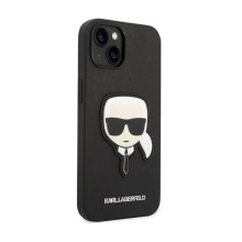 Kryt KARL LAGERFELD pre Apple iPhone 14 Plus - Karlova hlava - umelá koža - čierny