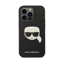 Kryt KARL LAGERFELD pre Apple iPhone 14 Pro - Karlova hlava - umelá koža - čierny