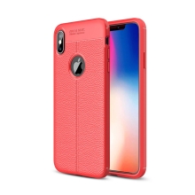 Kryt pre Apple iPhone Xs max - textúra kože - gumový - červený