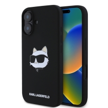 Kryt KARL LAGERFELD pro Apple iPhone 16 - MagSafe - silikonový - hlava Choupette - černý