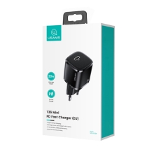 20W napájací adaptér EÚ / nabíjačka USAMS - mini dizajn - USB-C pre Apple iPhone / iPad - čierna