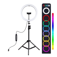 LED světlo PULUZ (Ring light) 26cm - kruhové - dálkové ovládání + stativ 120 cm - RGB barevné - 360° otočné