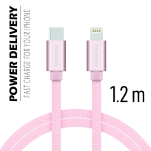 Synchronizačný a nabíjací kábel SWISSTEN - USB-C - Lightning pre zariadenia Apple - čipka - ružová - 1,2 m