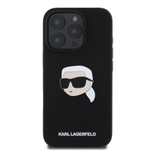 Kryt KARL LAGERFELD pro Apple iPhone 16 Pro Max - MagSafe - silikonový - hlava Karla - černý