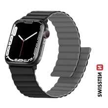 Řemínek SWISSTEN Magnetic pro Apple Watch 49mm / 46mm / 45mm / 44mm / 42mm - silikonový - černý / šedý