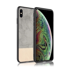 Kryt pro Apple iPhone Xs Max - plastový / umělá kůže - šedý / béžový