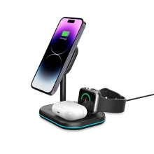 Bezdrôtová Qi nabíjačka / stojan TECH PROTECT 3v1 pre Apple iPhone / Watch / AirPods - podpora MagSafe - čierna