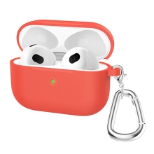 Puzdro / obal pre Apple AirPods 3 - nálepka + karabína - silikónové - červené