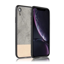 Kryt pro Apple iPhone Xr - plastový / umělá kůže - šedý / béžový